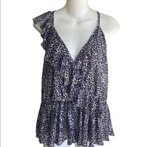 NWT Willow & Root Ladies L Cheetah Print Sleeveless Top Tank Surplice Ruffle